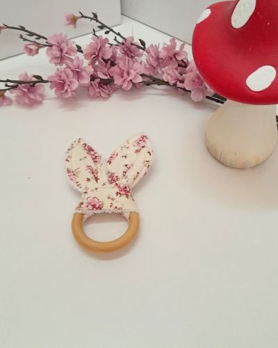 Μασιτικό με αυτάκια Floral Ροζ (Κρίκος Οδοντοφυίας)