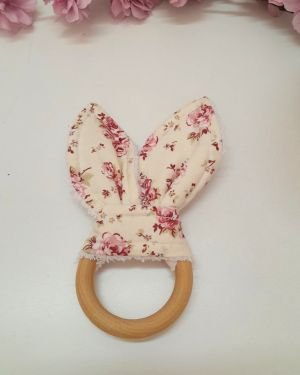 Μασιτικό με αυτάκια Floral Ροζ (Κρίκος Οδοντοφυίας)